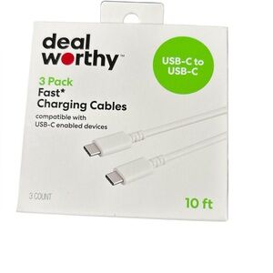 DEAL WORTHY White 3,USB-C to USB-C Charging Cables in a new box 
Unopened.